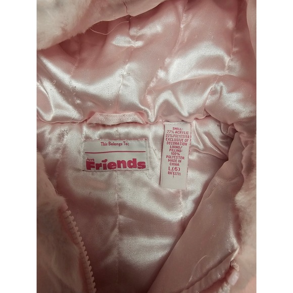 Kids Pink Heart‎ Faux Fur Hooded Jacket Zipper Soft Cozy Outerwear - Picture 5 of 7